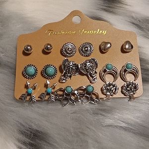Set of Nine Stud Earrings